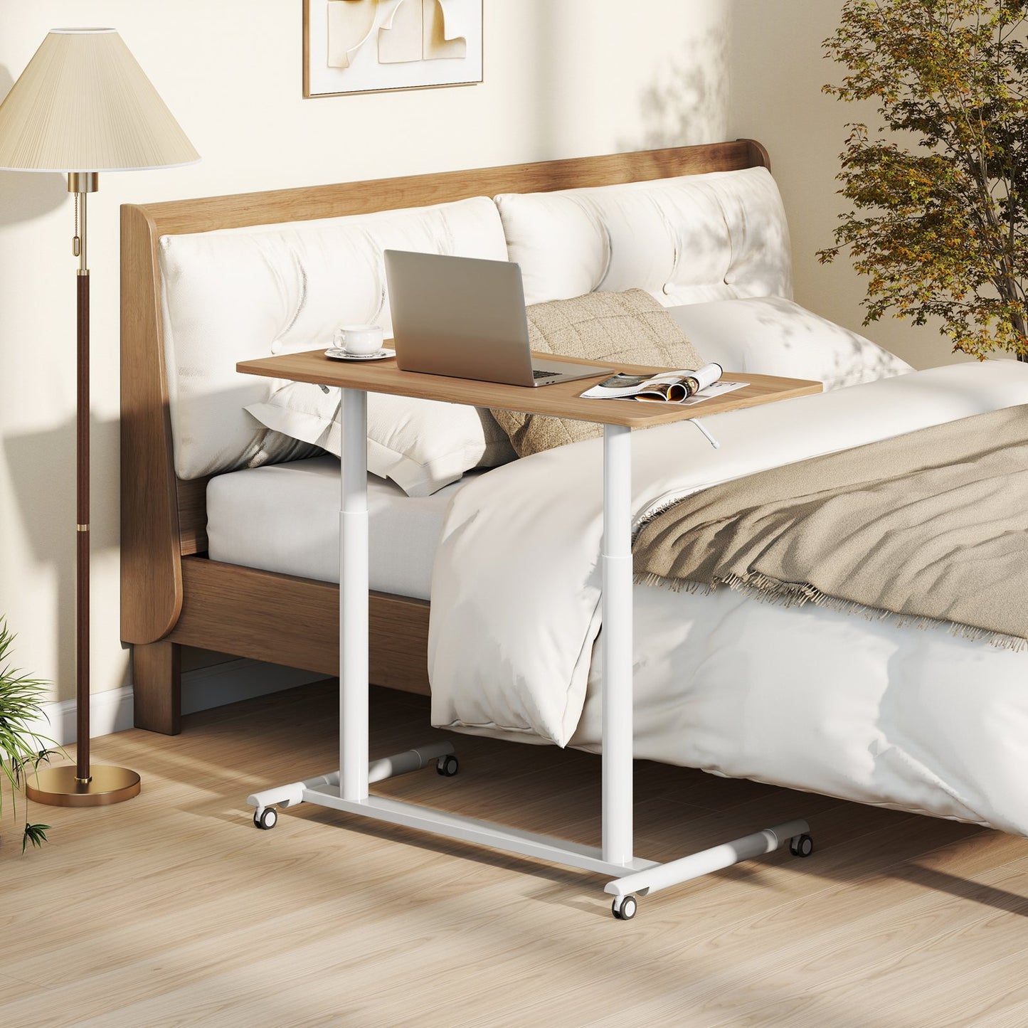C-Shaped Mobile Standing Desk with Adjustable Height and Lockable Wheels-Black