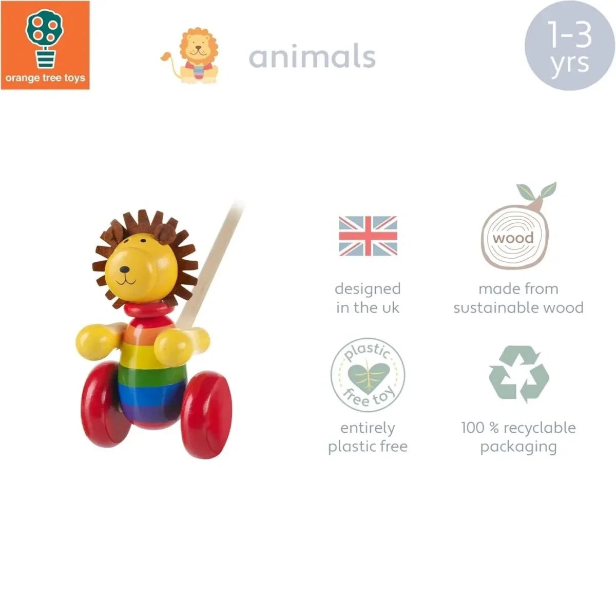 Orange Tree Toys Lion Push Along