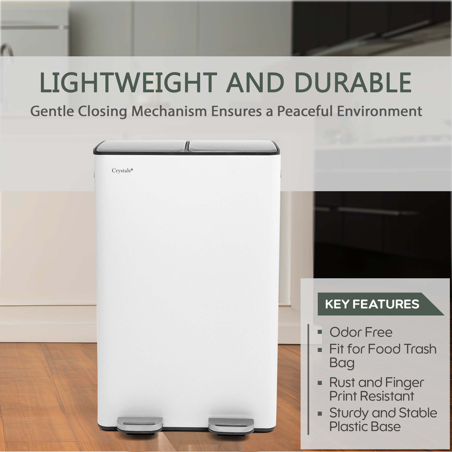 60L Dual Compartment Pedal Bin - White