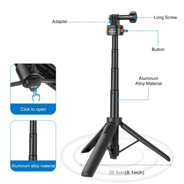 PULUZ Mini Magnetic Quick Release Selfie Stick Tripod (Black)