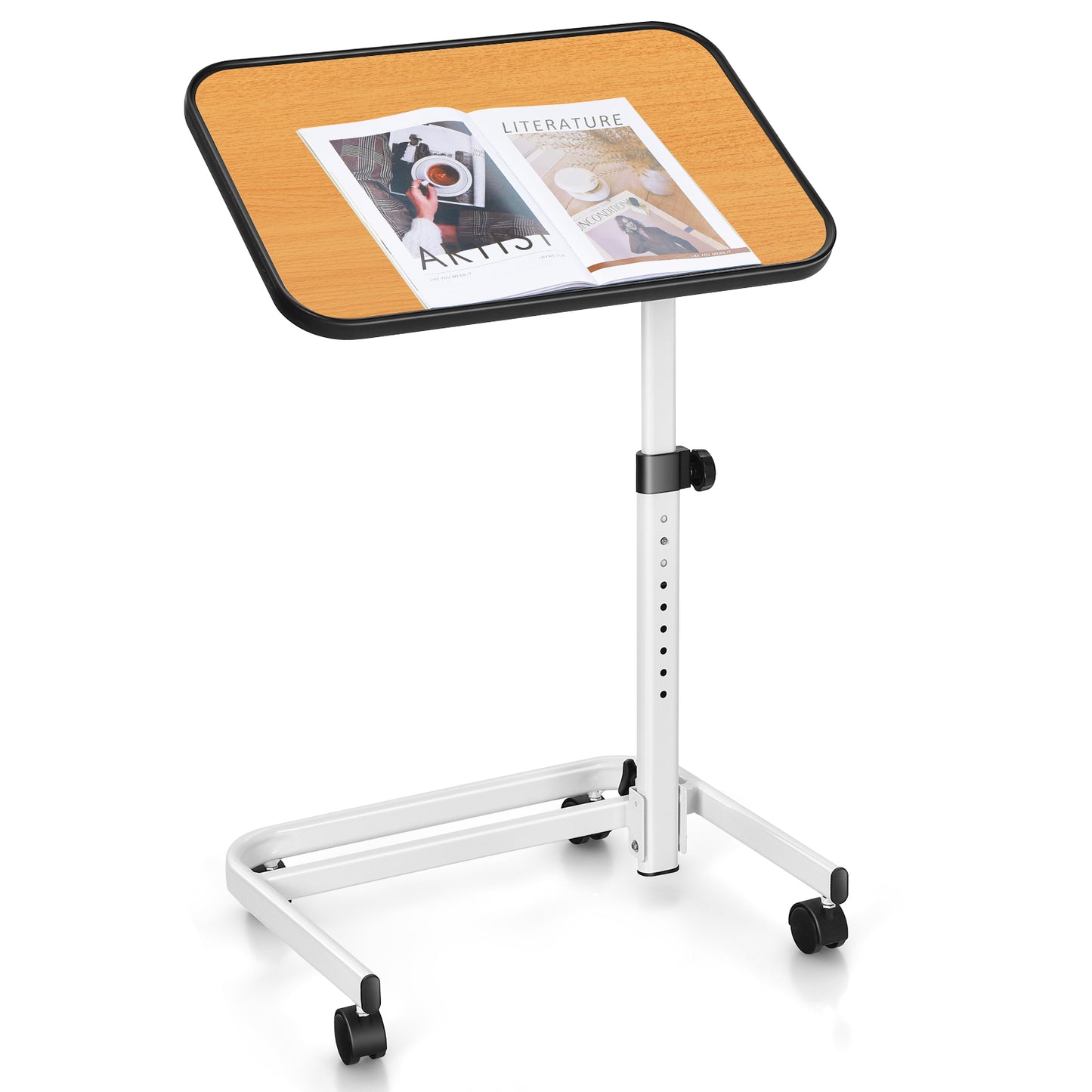 Portable Bedside Table with 9 Level Adjustable Height-Natural