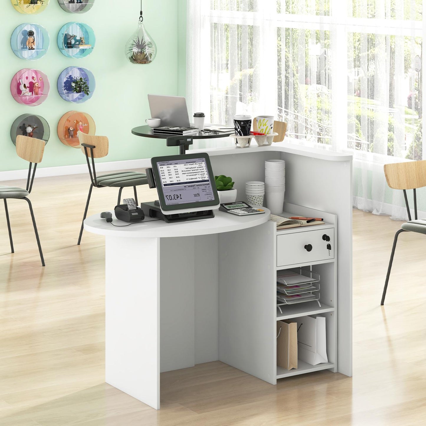 Reception Desk with Lockable Drawer and Adjustable Shelf for Office-Black