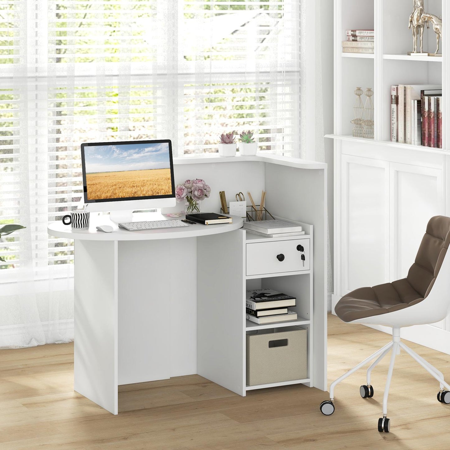 Reception Desk with Lockable Drawer and Adjustable Shelf for Office-Black