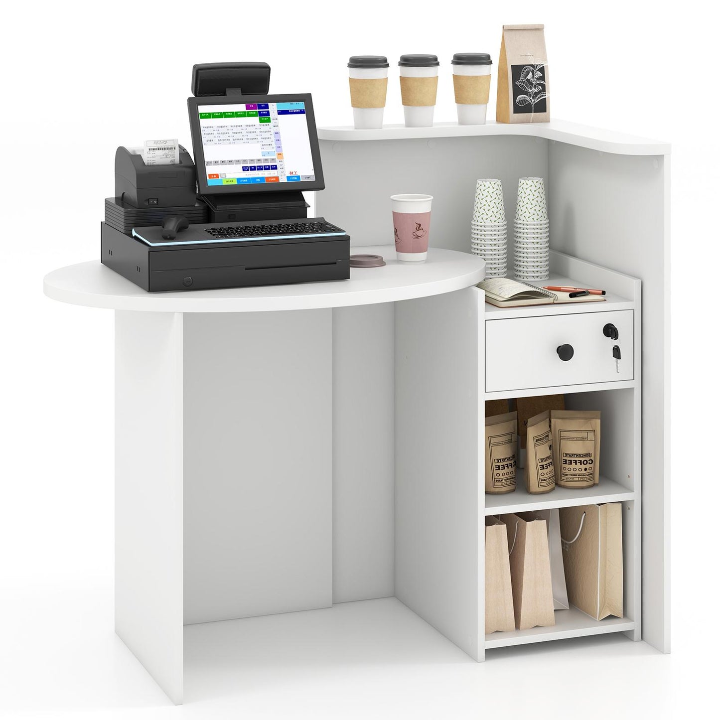 Reception Desk with Lockable Drawer and Adjustable Shelf for Office-Black