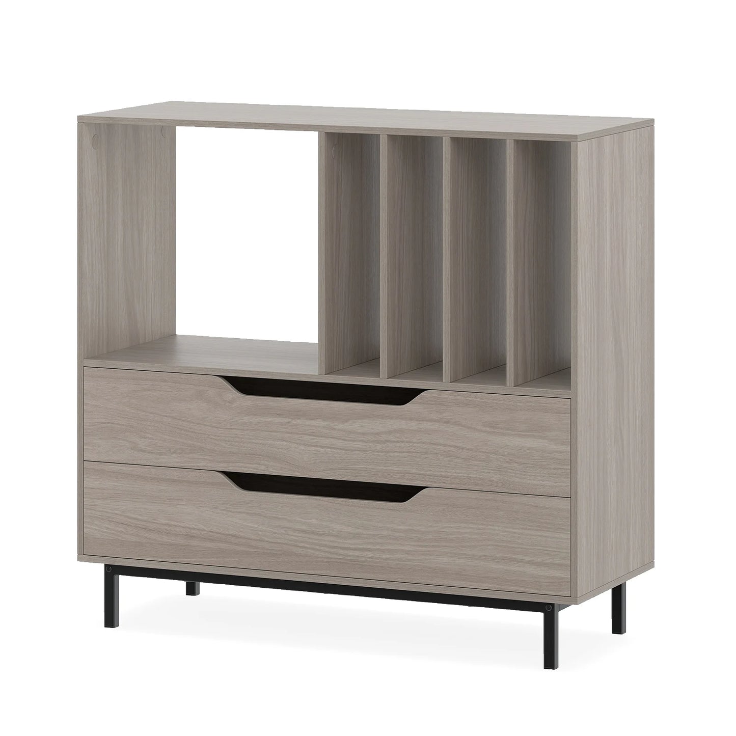 Record Player Stand Mid Century Turntable Stand with Open Compartment-Brown