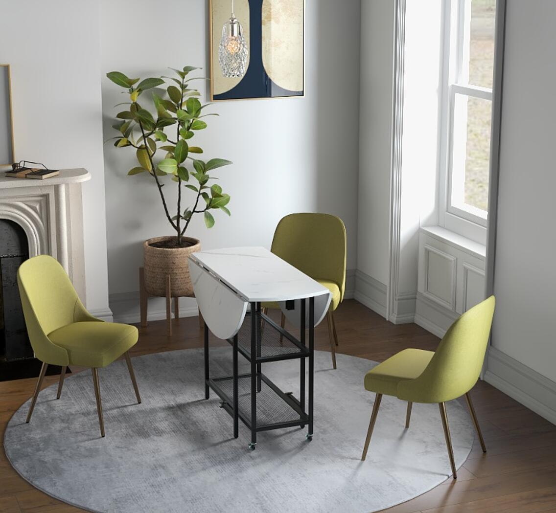 Round Kitchen Table Modern Dining Table with Drop Leaf Tabletop-Black