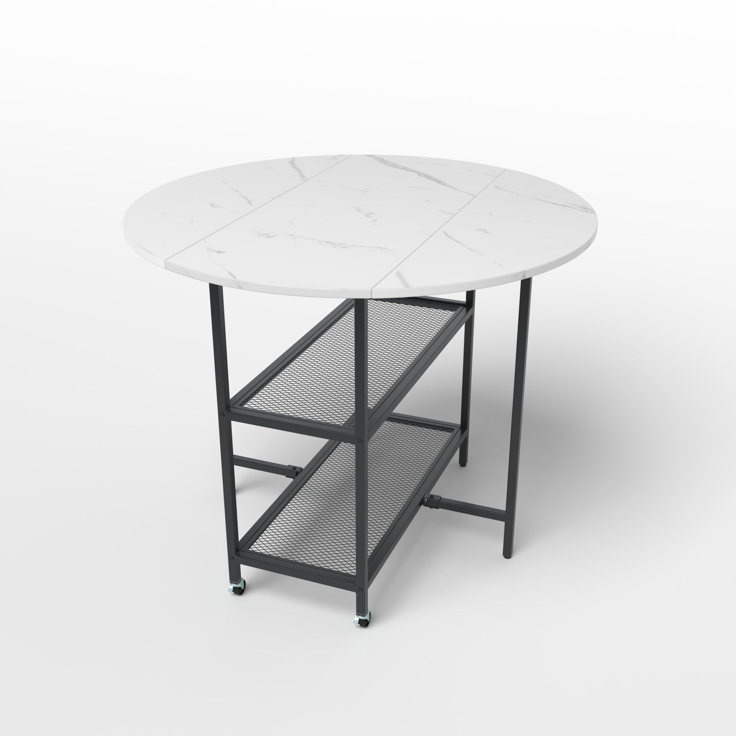 Round Kitchen Table Modern Dining Table with Drop Leaf Tabletop-Black
