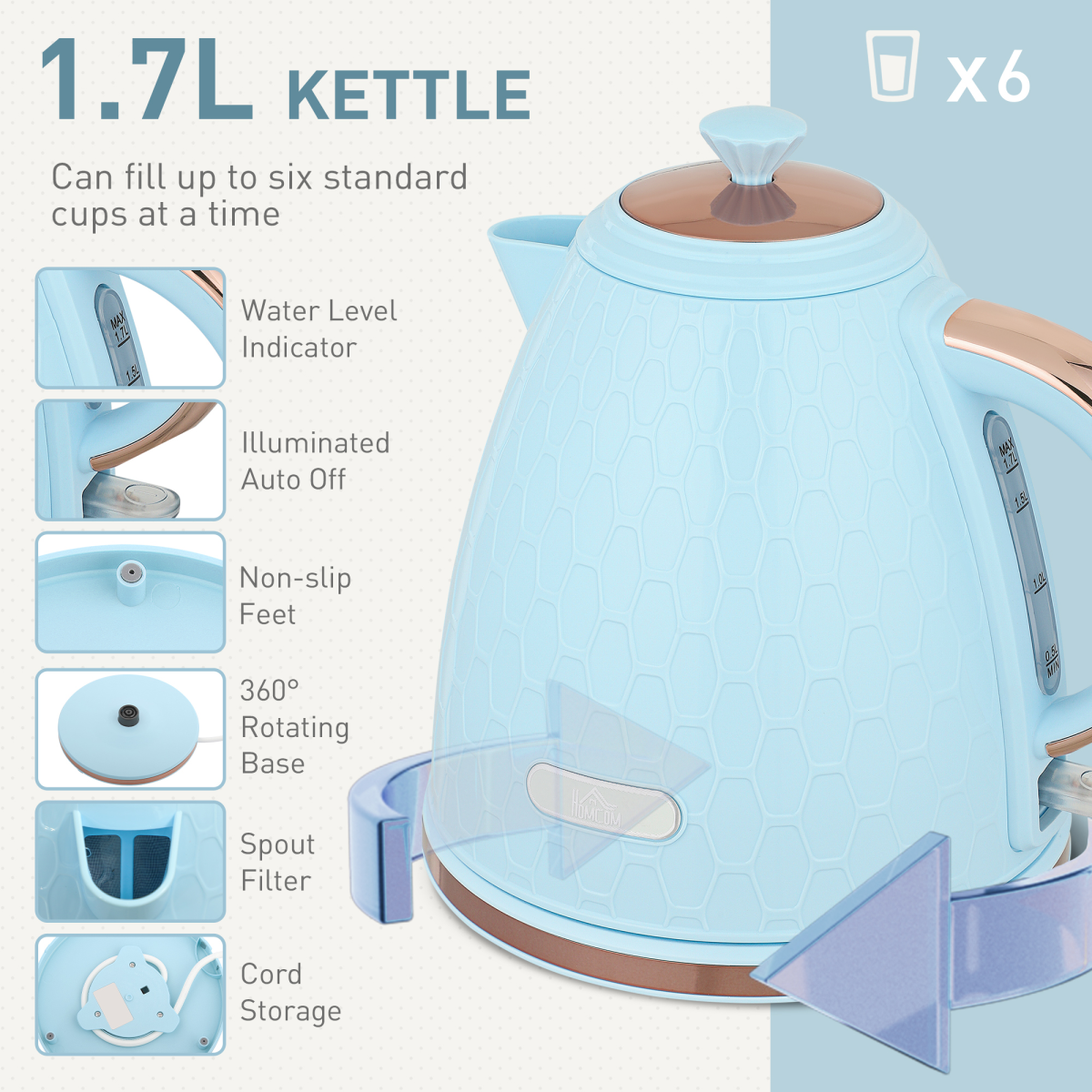 HOMCOM Kettle and Toaster Set 1.7L Kettle & 2 Slice Toaster Set