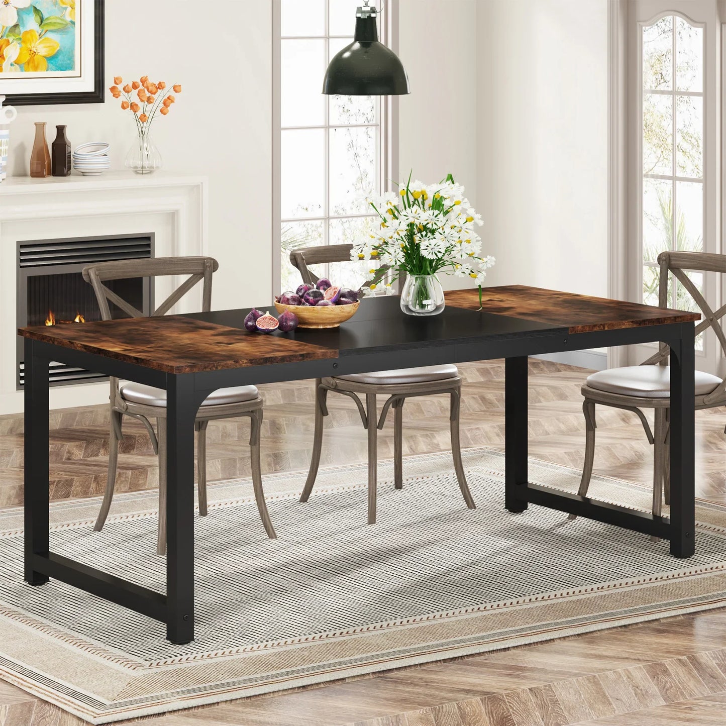 Tribesigns 63"x31.5" Dining Table, Industrial Kitchen Table for 6-8 Person, Rectangular Dinner Table for Dining Room Kitchen