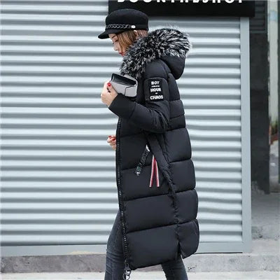 Women's Down Winter Big Fur Collar Hooded Jacket