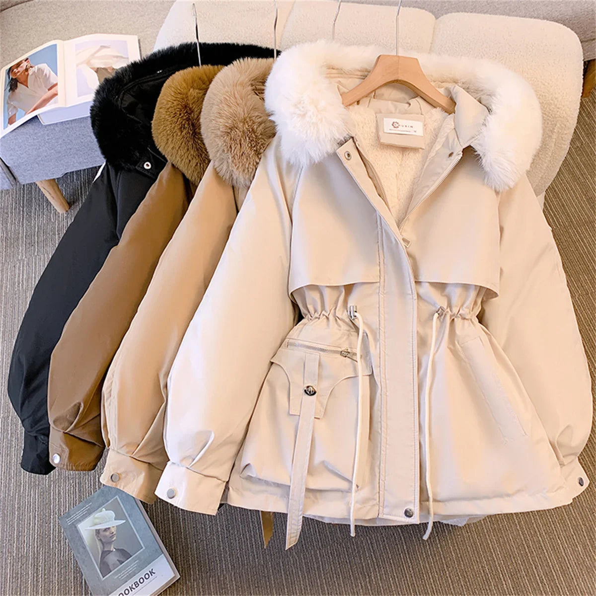 Women's Winter Fashionable Hooded Drawstring Padded Jackets
