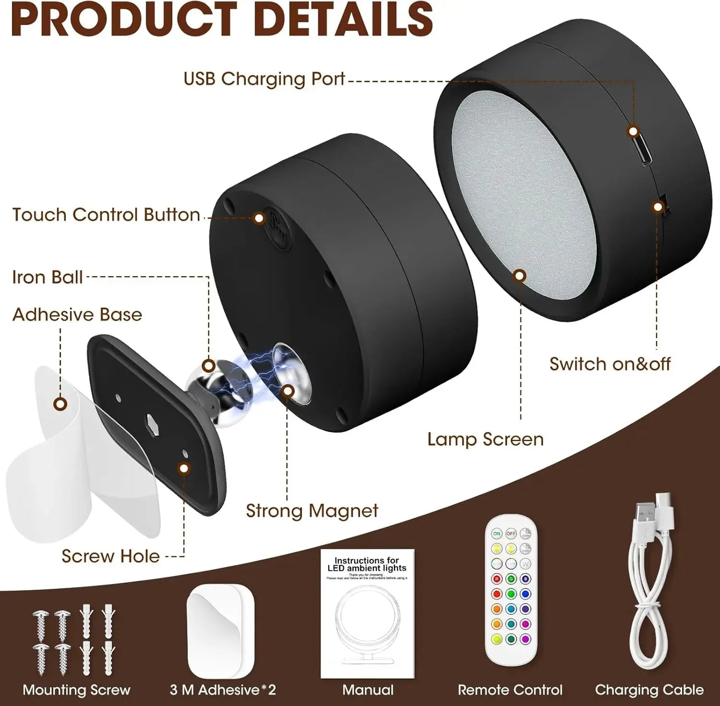 LED Wall Mounted Lights with Remote Wireless