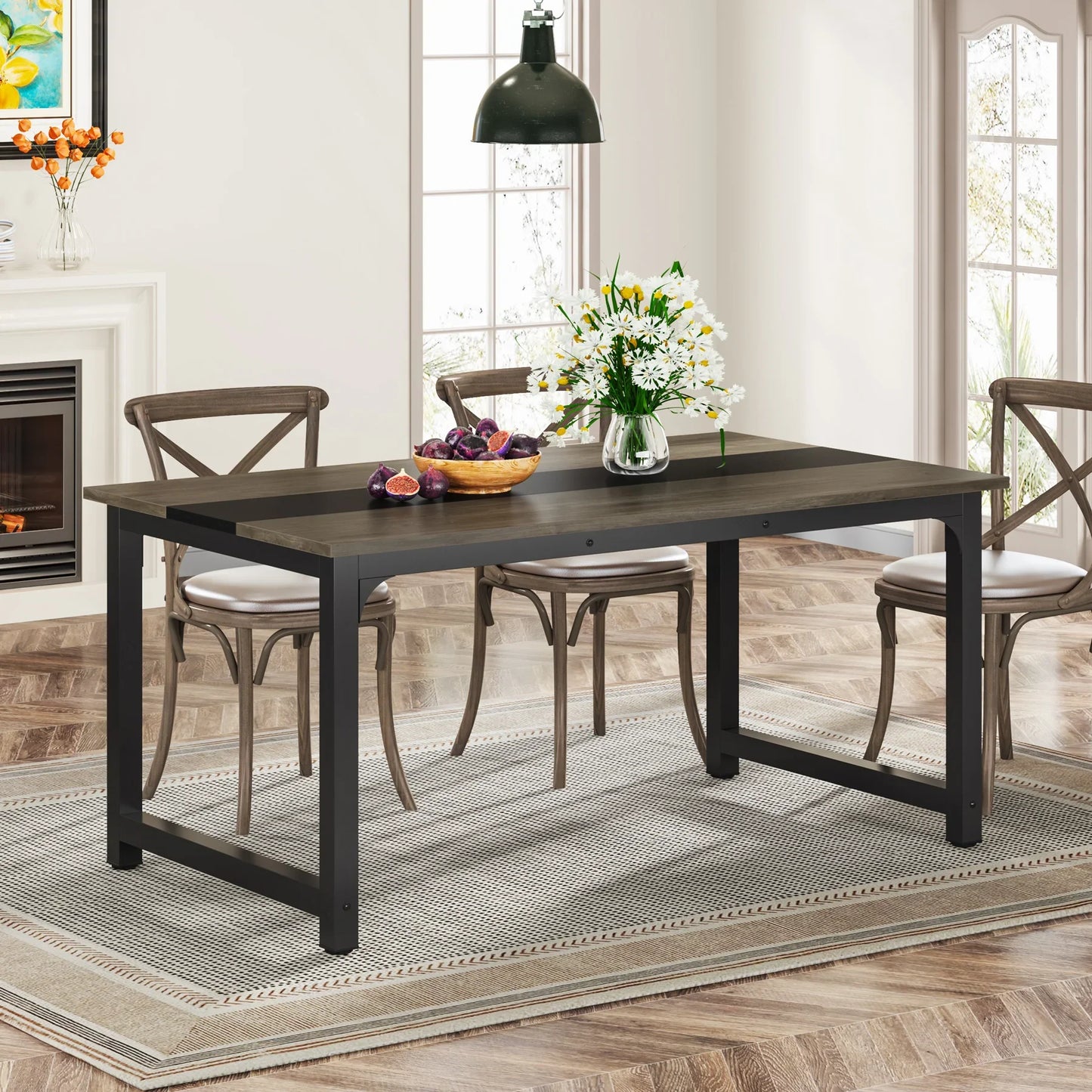 Tribesigns 63"x31.5" Dining Table, Industrial Kitchen Table for 6-8 Person, Rectangular Dinner Table for Dining Room Kitchen