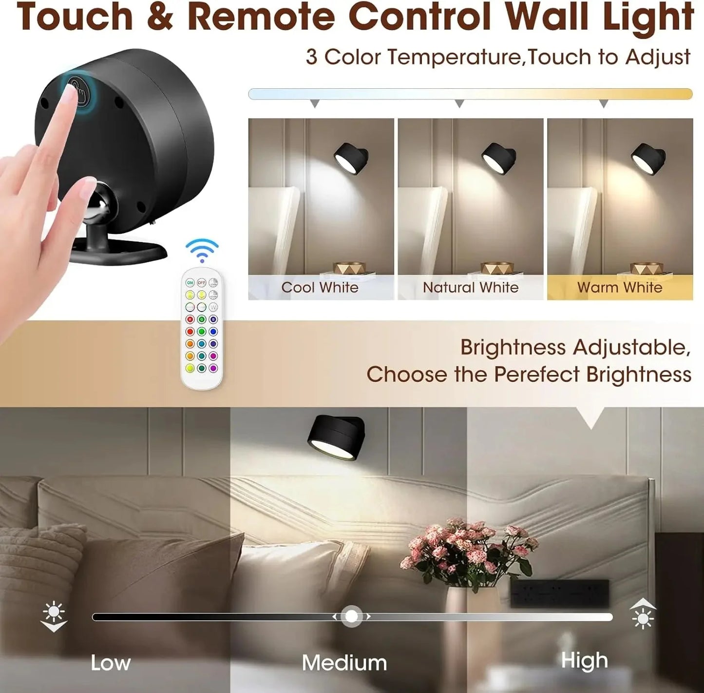 LED Wall Mounted Lights with Remote Wireless