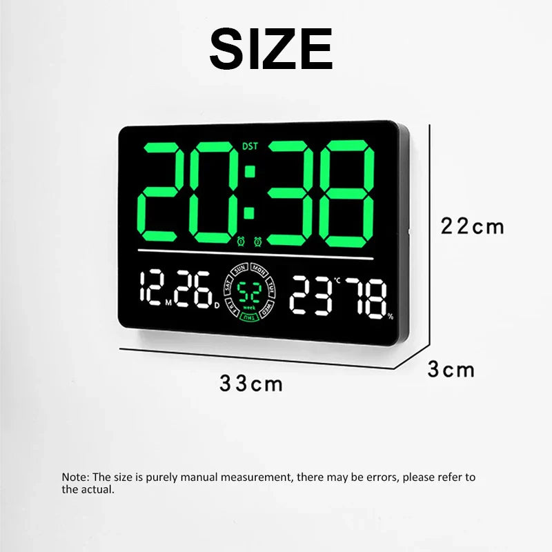 Large Digital Wall Clock 10 Brightness Adjustment Dual Alarm LED Clocks