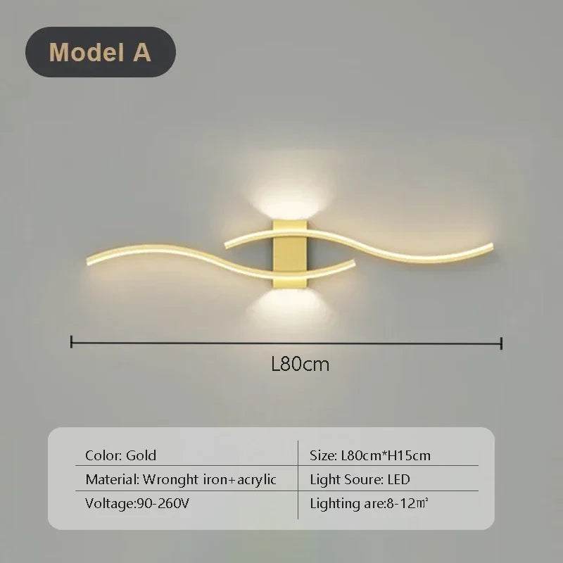 Modern LED Strip Wall Lamp Double Curve with Remote Control