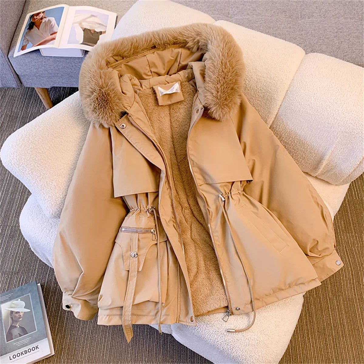 Women's Winter Fashionable Hooded Drawstring Padded Jackets