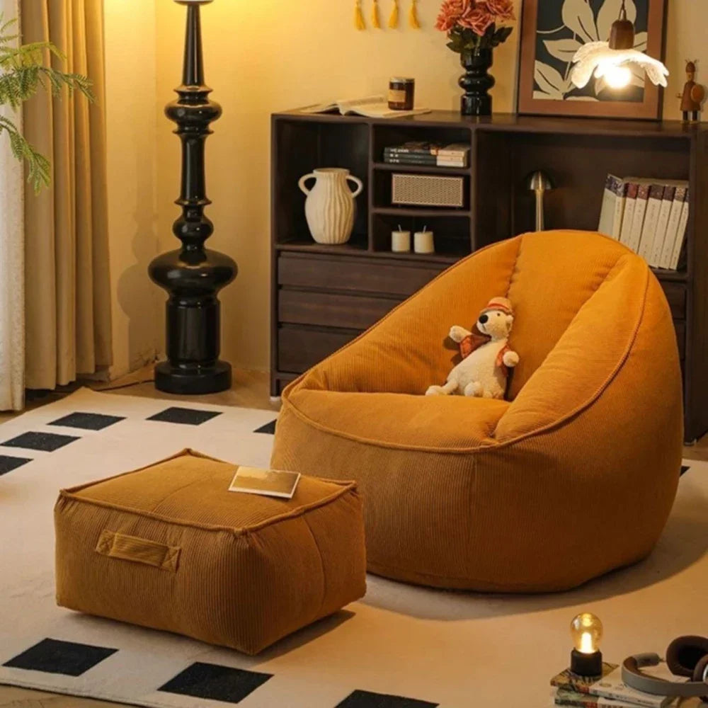 Single Lazy Bean Bag Sofa with Footrest Padding