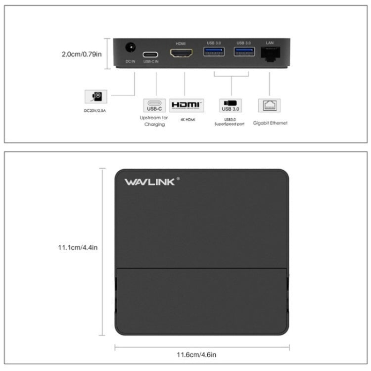 WAVLINK UHP3D01G Gigabit Ethernet USB 3.0 Multi-Function HUB 4K HD Docking Station(AU Plug)