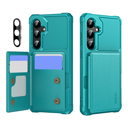 For Samsung Galaxy S24+ 5G ENKAY Hat-Prince Card Slot Wallet TPU Back Leather Phone Case with Lens Film(Cyan)