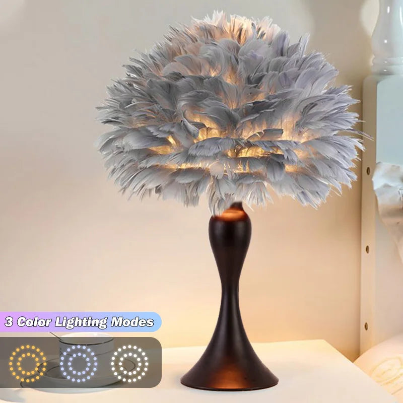 Feather Table Lamp LED Night Light  Modern Creative