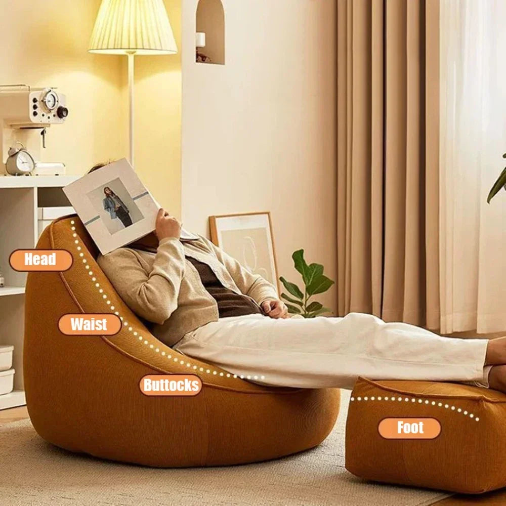 Single Lazy Bean Bag Sofa with Footrest Padding