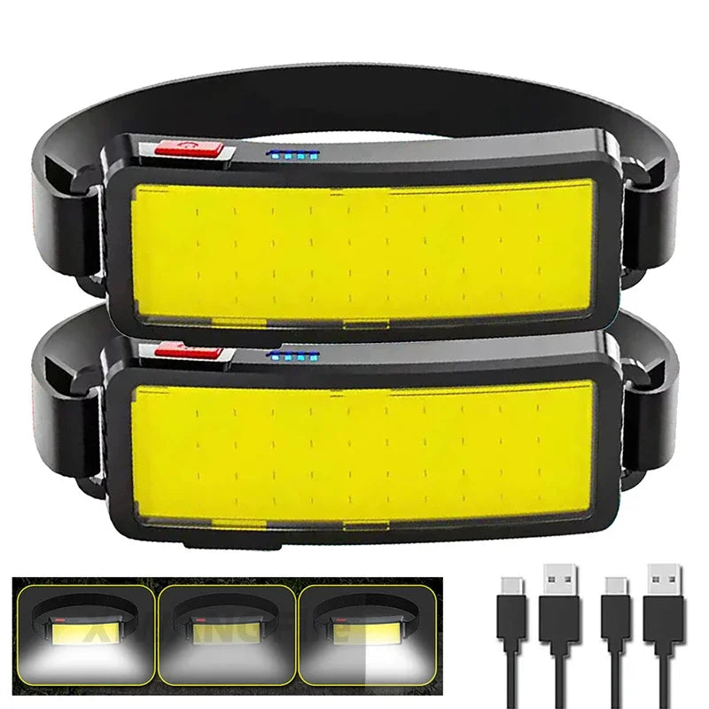 Powerful COB LED Headlamp Type-c Rechargeable Head Flashlight