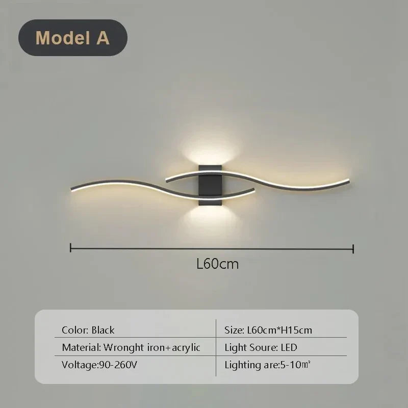 Modern LED Strip Wall Lamp Double Curve with Remote Control
