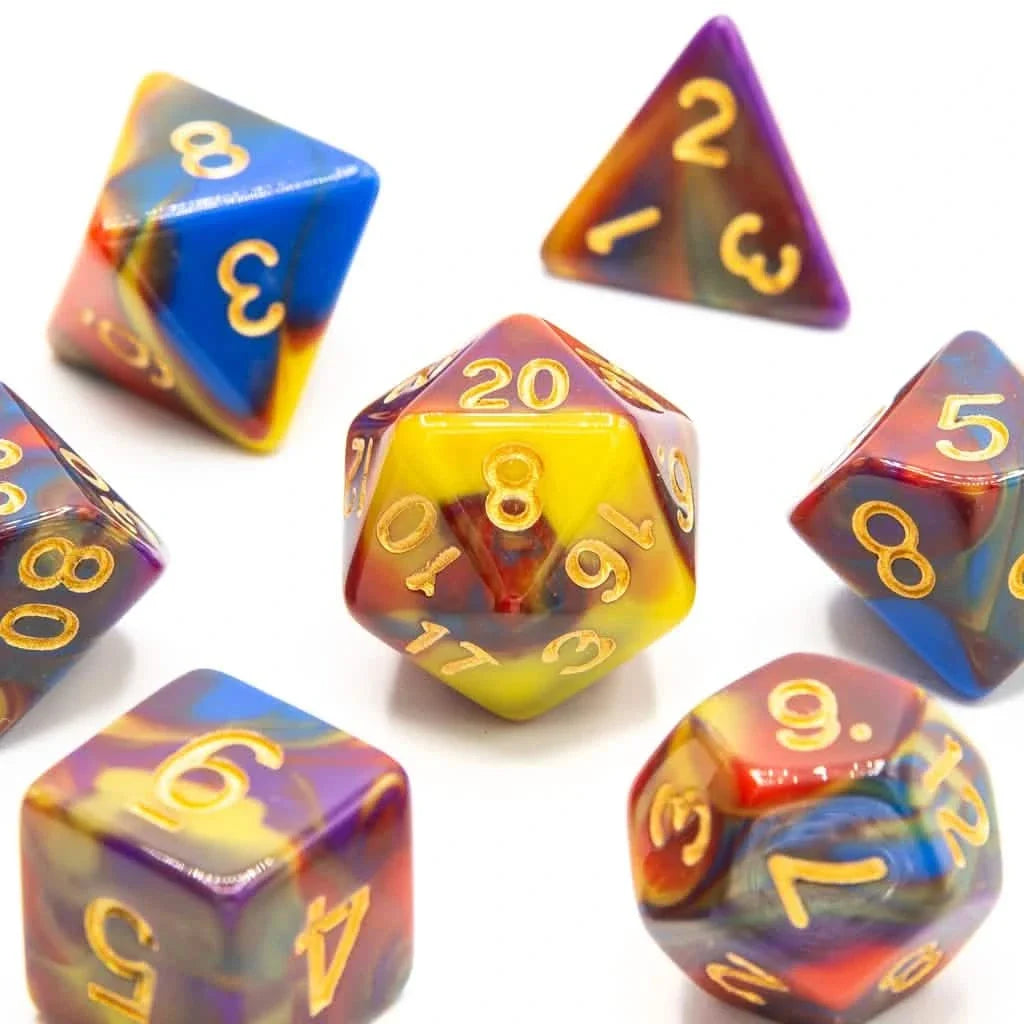Rainbow Vortex | Soft Edge Dice | Acrylic | 7 Piece Set