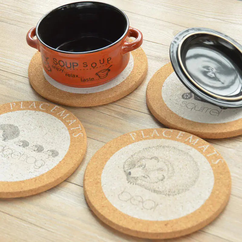 Animal Cork Coasters – Round Heat-Resistant Table Mats for Kitchen