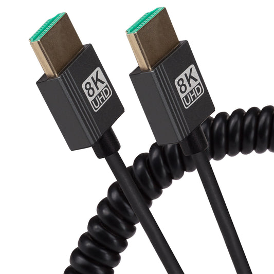 Maplin HDMI to HDMI 8K Ultra HD Coiled Cable - Black, 1m