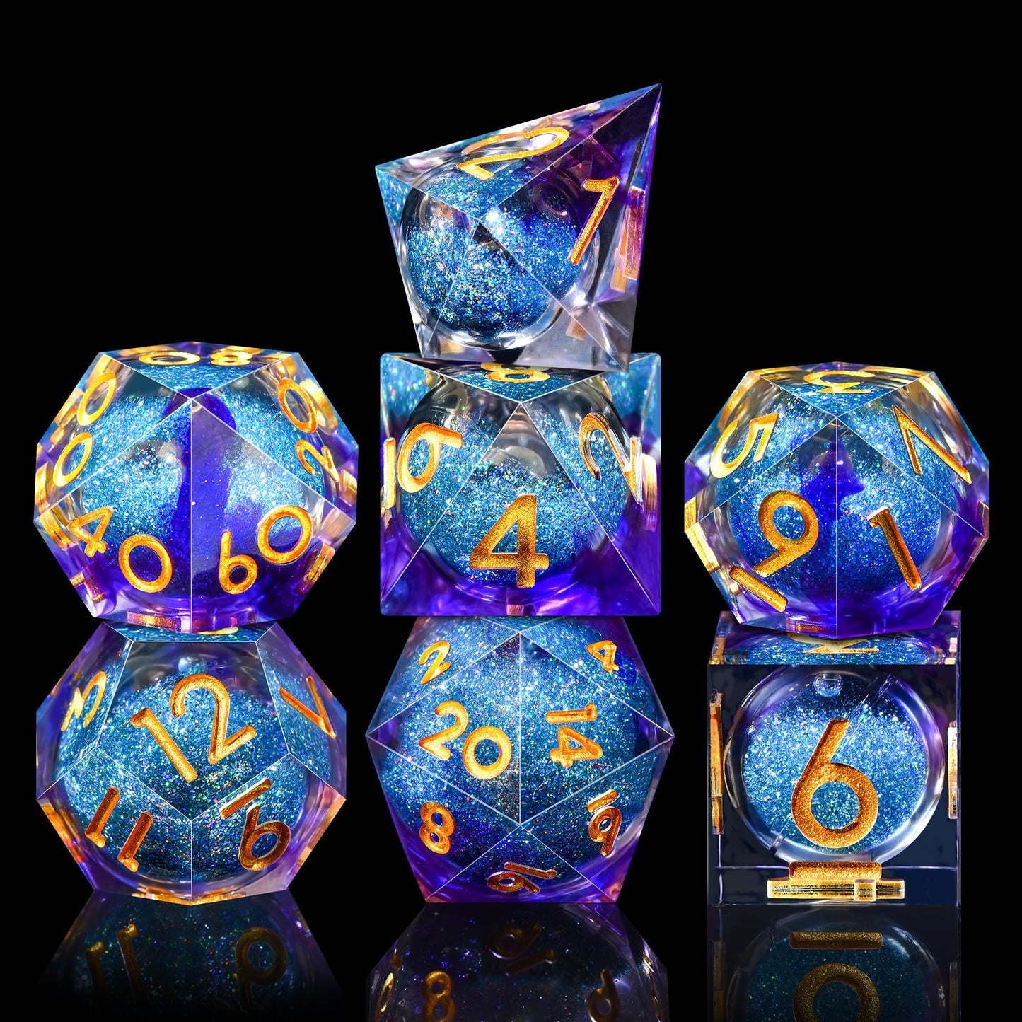 AUSTOR Liquid Core DND Dice Set – 7-Piece Sharp Edge Resin Dice, Violet & Blue
