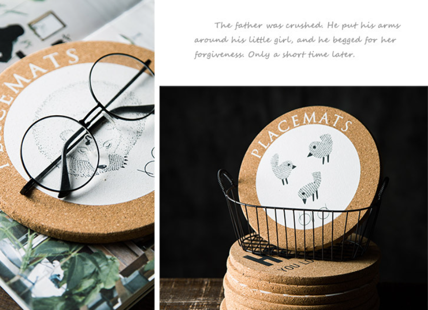 Animal Cork Coasters – Round Heat-Resistant Table Mats for Kitchen