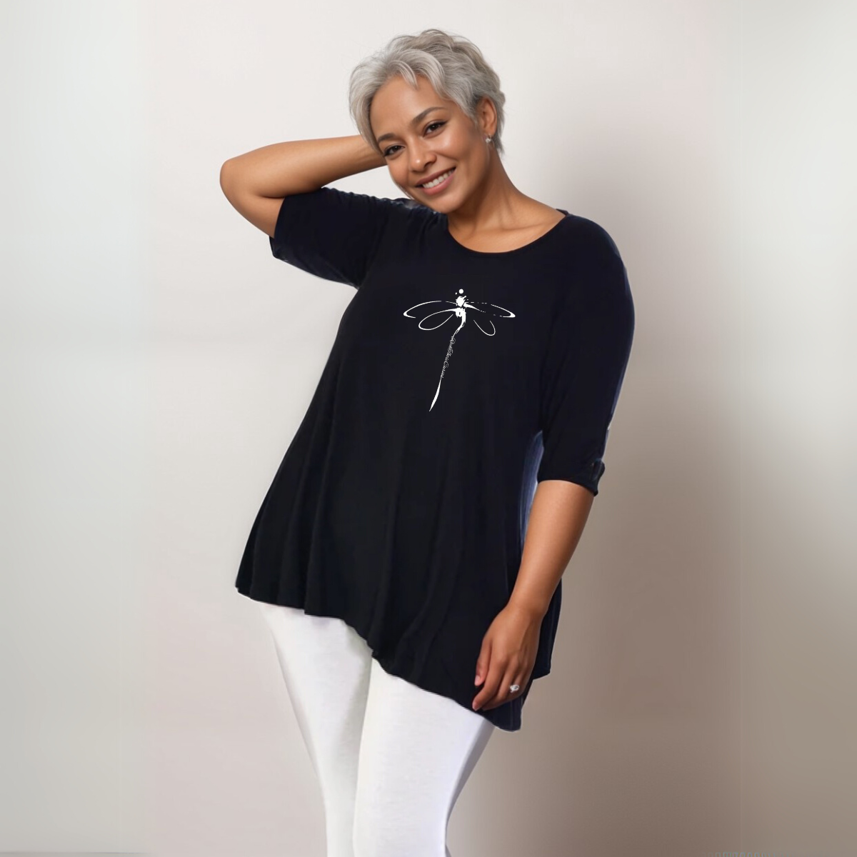 Dragonfly Button Sleeve Swing Top