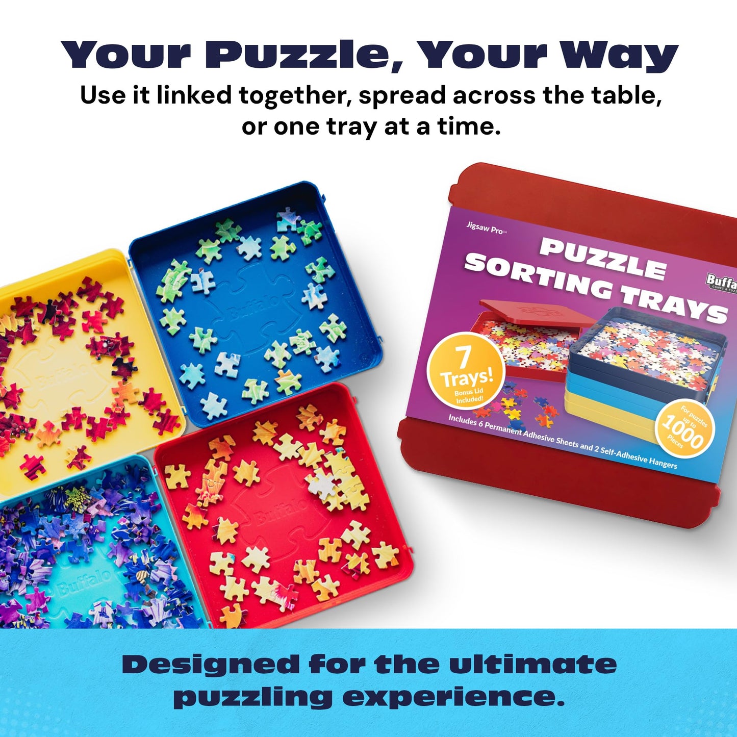 Buffalo Games Puzzle Sorting Trays – 7-Count Interlocking Organizer (1000-Piece Capacity)