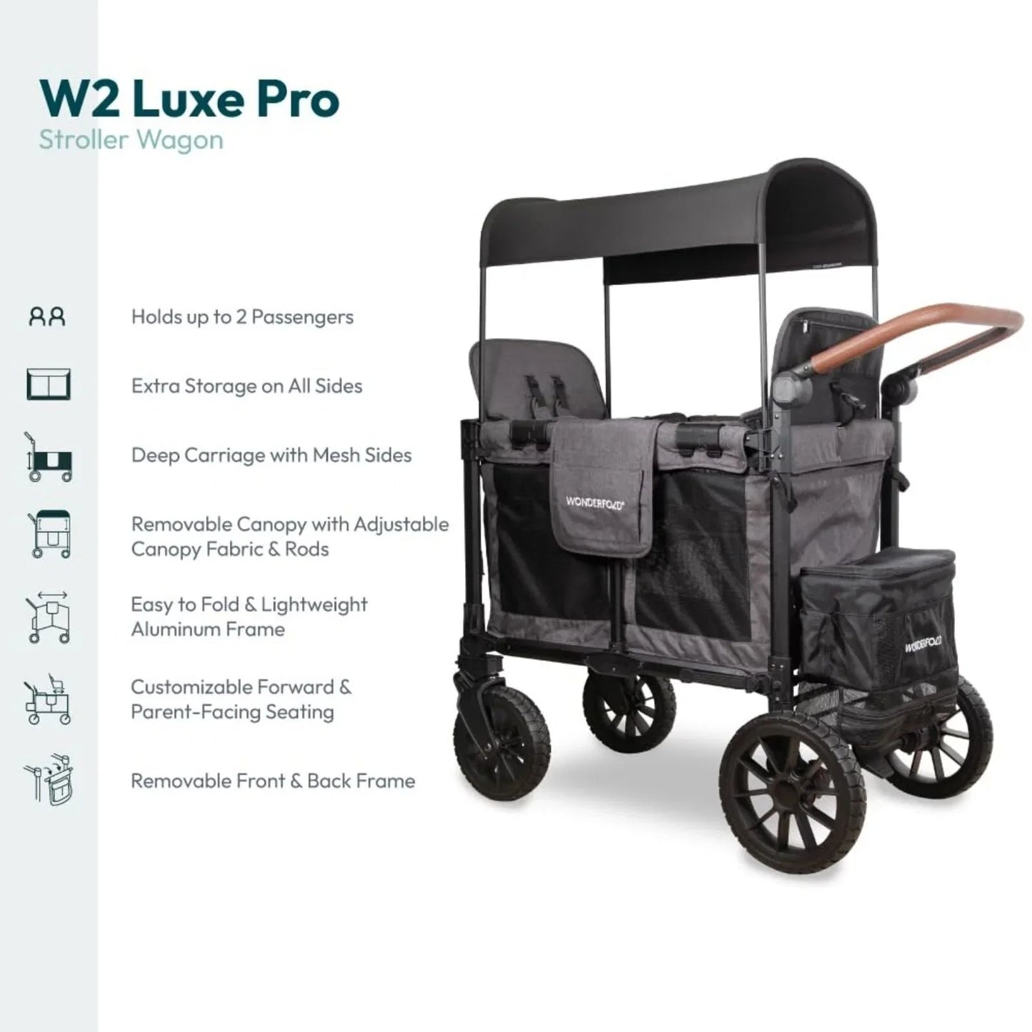 Wonderfold W2 Luxe Pro Stroller Wagon - Charcoal Grey