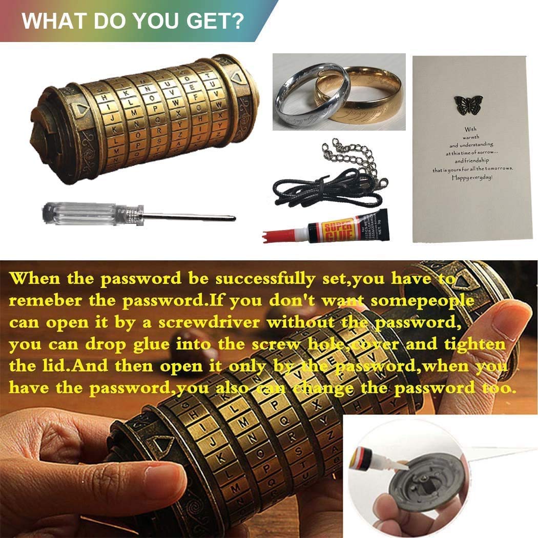 coejokno Cryptex Da Vinci Code Mini Lock Puzzle Box – Hidden Compartments, Romantic Gift Idea