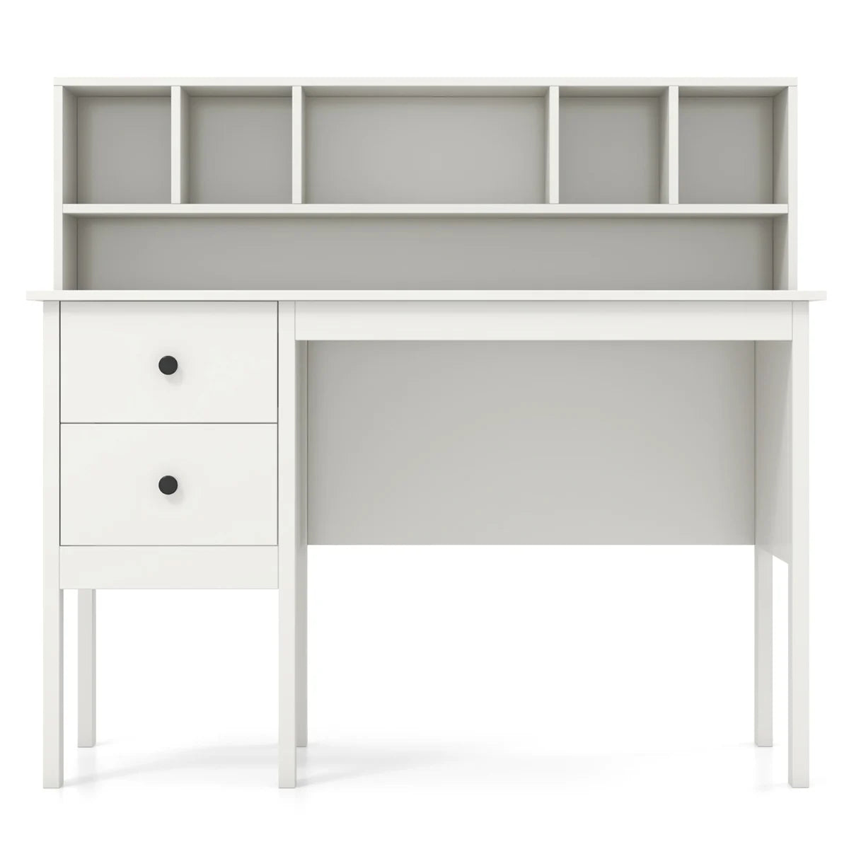 Computer Desk with Power Outlets and  5-Cubby Hutch-White