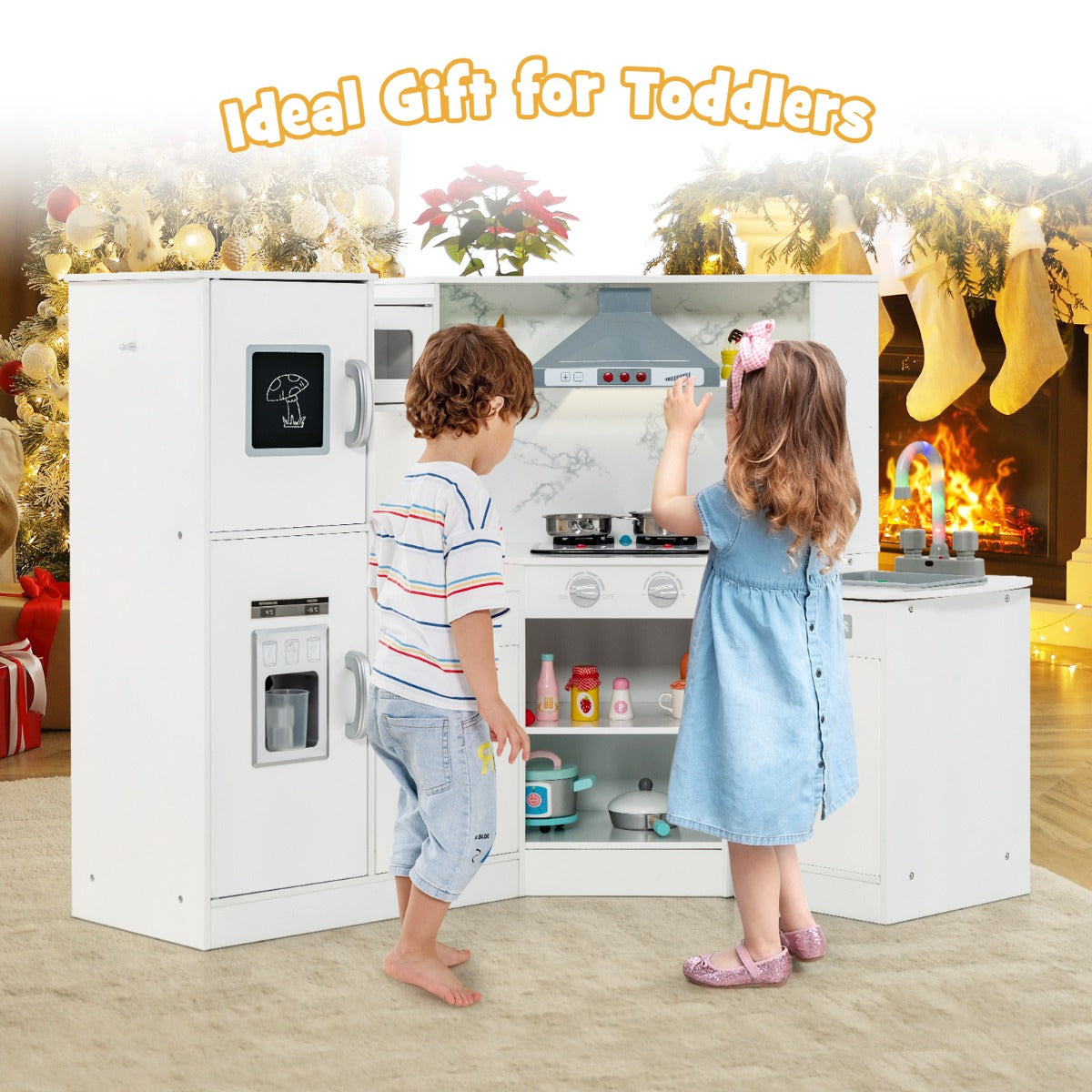 Kids Corner Kitchen Playset with Separated Washing Basin-Coffee