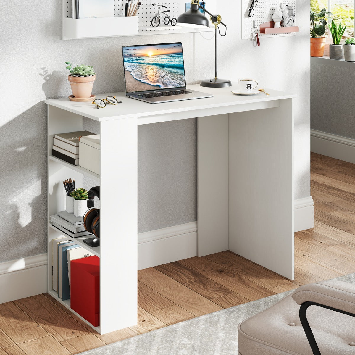 Computer Desk with Bookshelf for Study Living Room-Rustic Brown