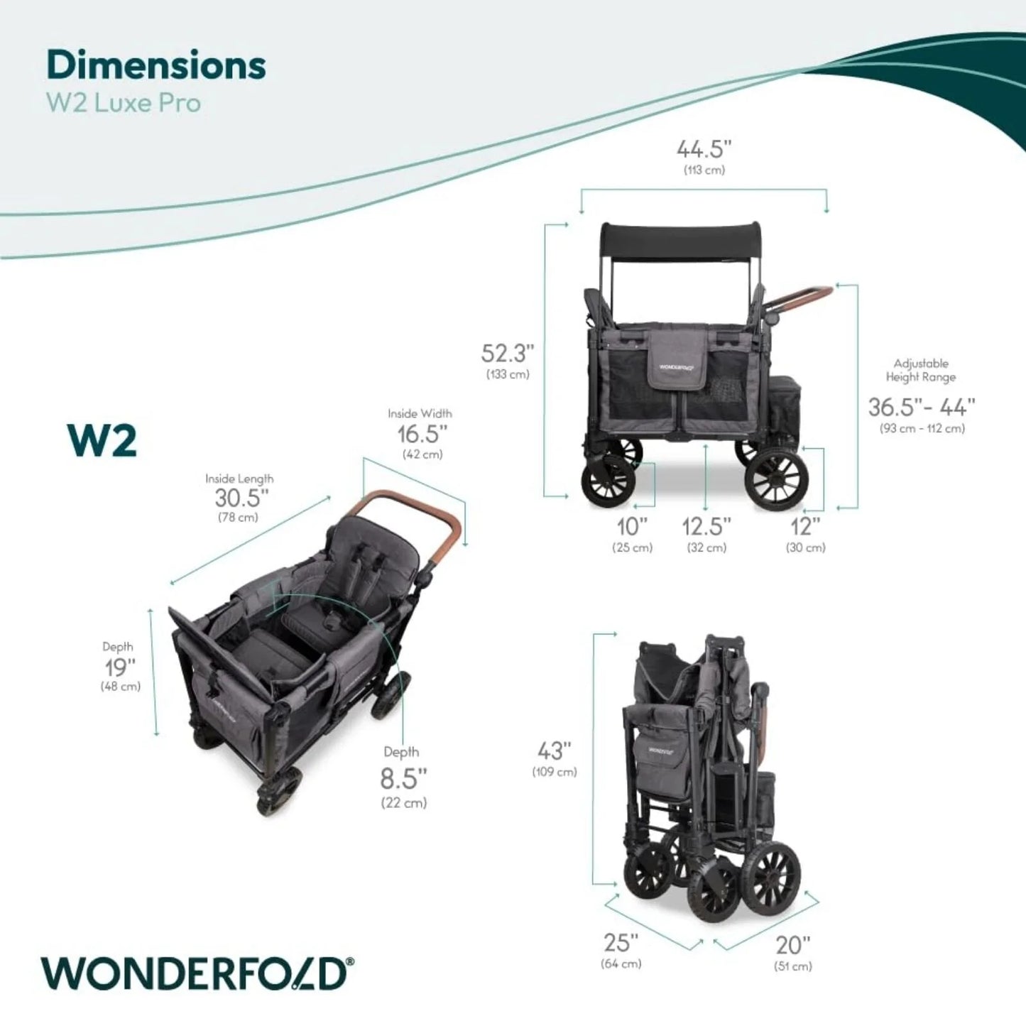 Wonderfold W2 Luxe Pro Stroller Wagon - Charcoal Grey