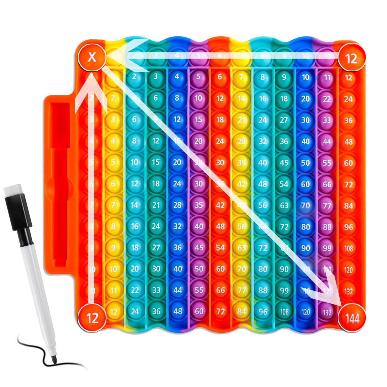 EK-Memory-fish e3 Multiplication Table Pop Fidget — Rainbow 12x12 Math Board