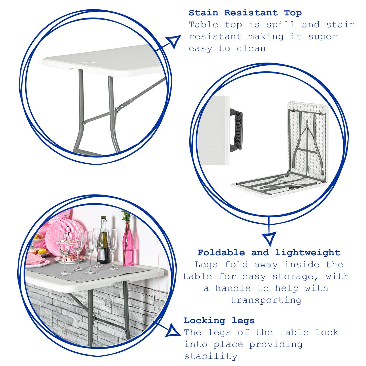 Folding Table, Bench & Chair Set - 180cm (6ft)