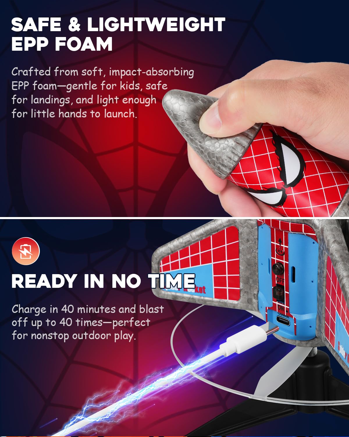 Fullware Rocket Launcher for Kids – 2nd Gen, 200ft Flight, Spider Pattern