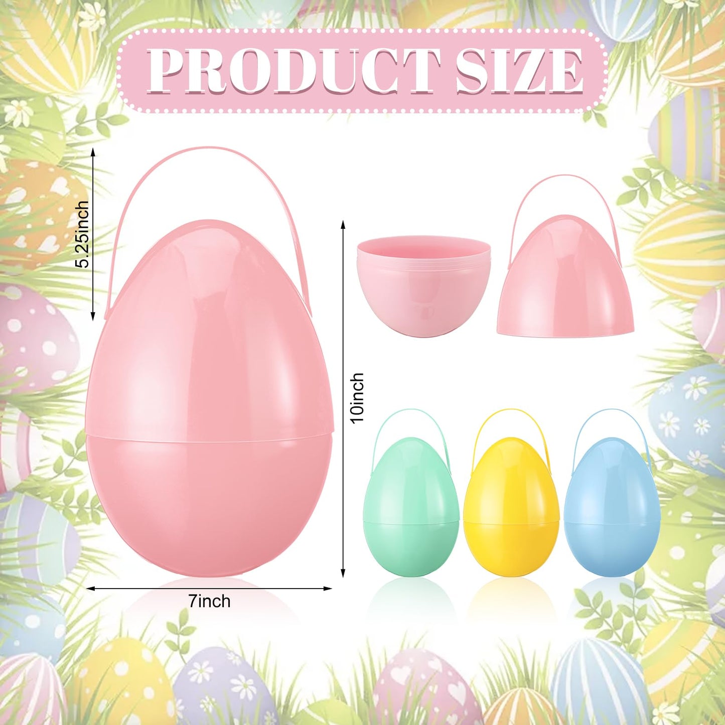 Funtery 8 Pcs Jumbo Easter Eggs - 10 Inch Plastic Giant Eggs with Handles | Multicolor