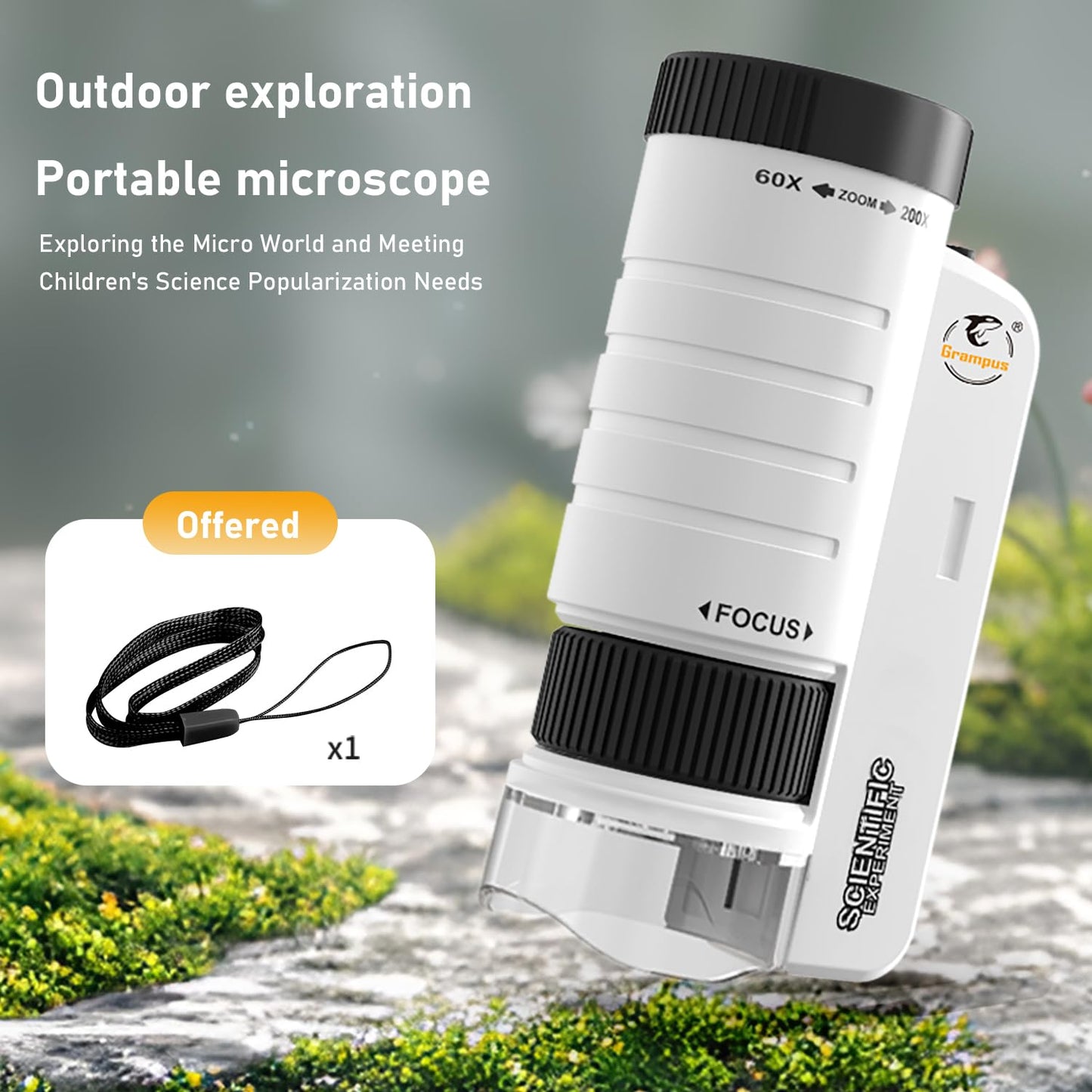 Grampus 60x-200x LED Pocket Microscope | Portable Handheld STEM Toy