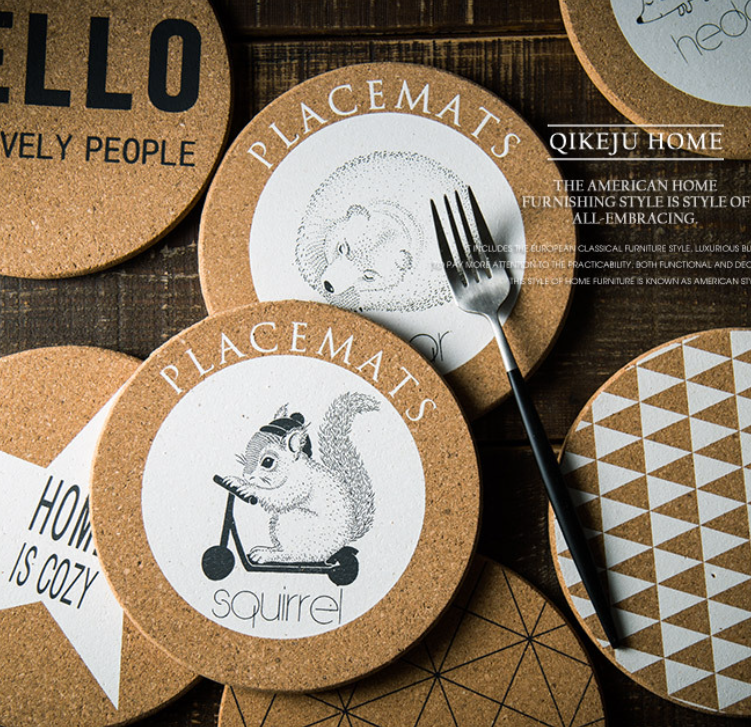 Animal Cork Coasters – Round Heat-Resistant Table Mats for Kitchen