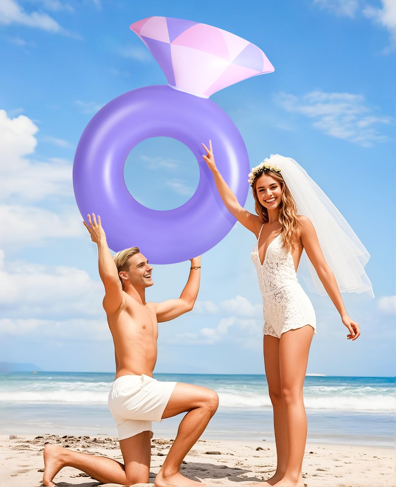 HeySplash Diamond Ring Pool Float – Large Engagement Ring Floatie for Adults (Purple Pink)