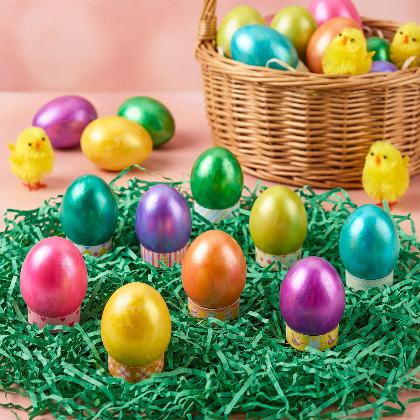 JOYIN 34 PCS Easter Egg Dye Kit – Multicolor Liquid Dyes, Brushes & Egg Stands