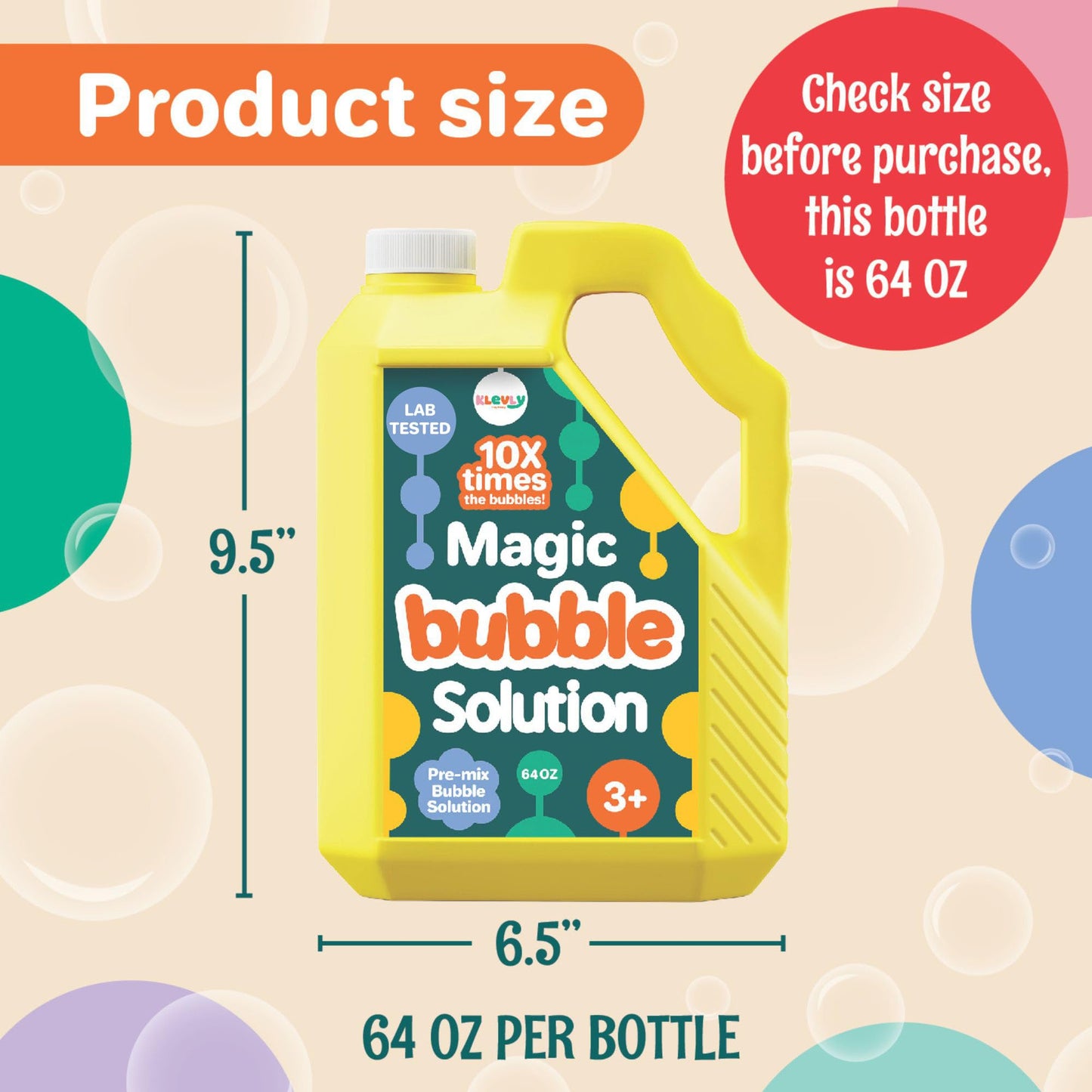 Klevly 64 oz Iridescent Bubble Solution Refill – Pre-Mixed, Non-Toxic